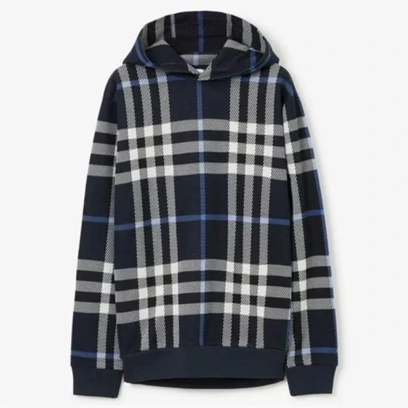Burberry Check Cotton Hoodie in Blue and White. - Picture 1 of 10